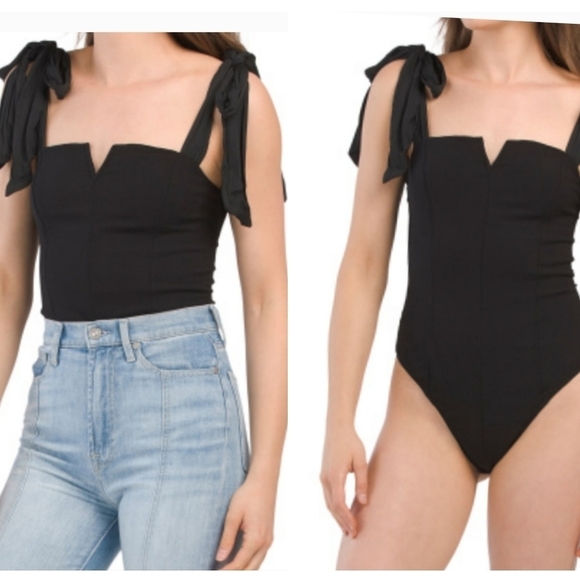 New FREE PEOPLE Black Tie Strap Bodysuit Size S - Picture 1 of 16